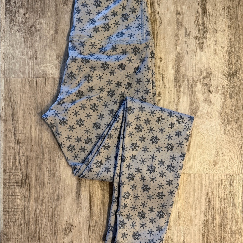 Fleo Blue Snowflake Print Leggings Size Small